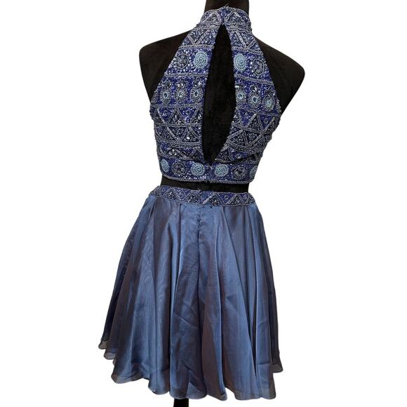 Sherri Hill 2 Piece Chiffon Skirt/Embellished Top Blue Size 6 Style 51296 Formal - Picture 2 of 15